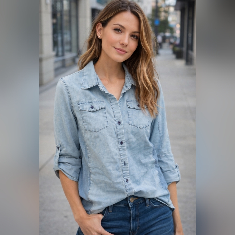 Cavalini Light Blue Button-Down Denim Shirt